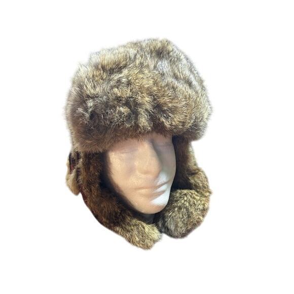 Mad Bomber trapper hat red black buffalo plaid rabbit fur lined cap sz med wool - Picture 2 of 5